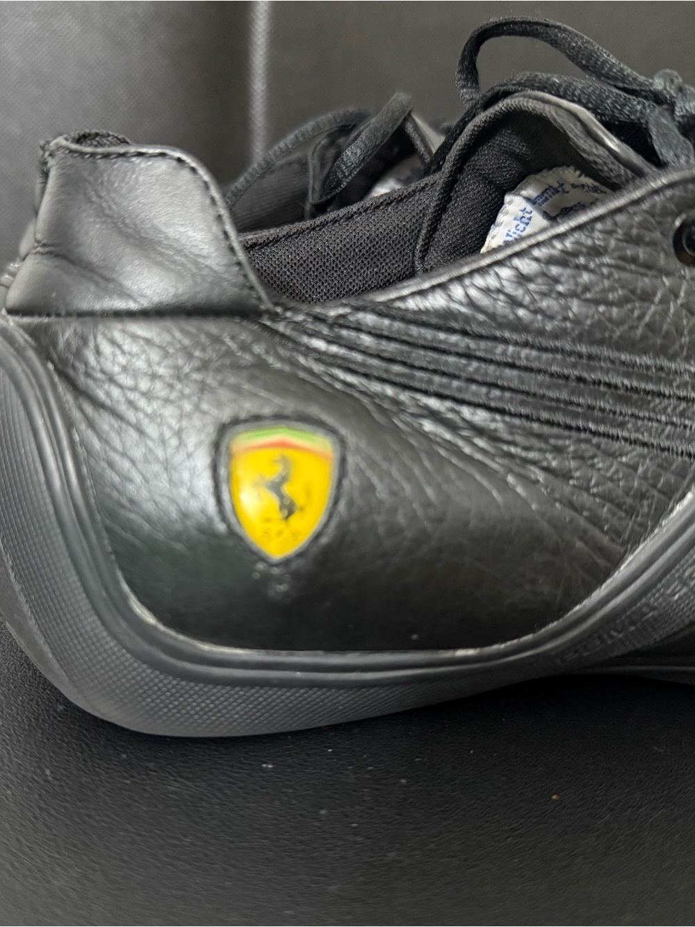 Ferrari Black Leather Driving Sneakers with Yellow Shield
